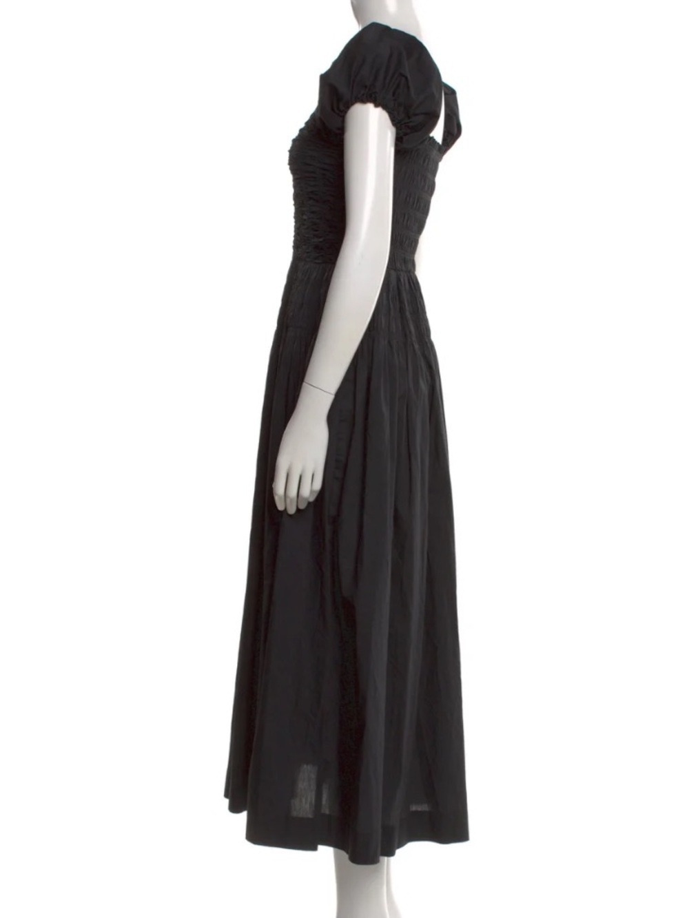 Caroline Constas Black Puff-Sleeve Smocked Midi Dress - Picture 4 of 10